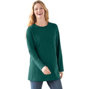 Woman Within Plus Size Perfect Long-Sleeve Crewneck Tee (Petite Available)(Emerald Green)