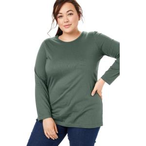 Woman Within Plus Size Perfect Long-Sleeve Crewneck Tee (Petite Available)(Pine)