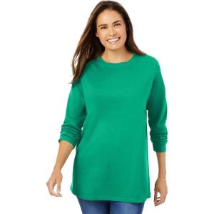 Woman Within Plus Size Perfect Long-Sleeve Crewneck Tee (Petite Available)(Tropical Emerald)