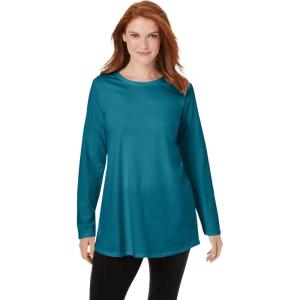 Woman Within Plus Size Perfect Long-Sleeve Crewneck Tunic(Deep Teal)