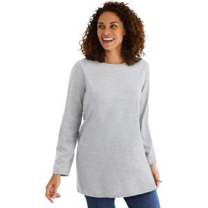Woman Within Plus Size Perfect Long-Sleeve Crewneck Tunic(Heather Grey)