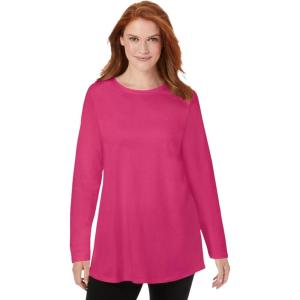 Woman Within Plus Size Perfect Long-Sleeve Crewneck Tunic(Raspberry Sorbet)