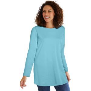 Woman Within Plus Size Perfect Long-Sleeve Crewneck Tunic(Seamist Blue)