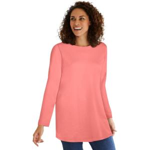 Woman Within Plus Size Perfect Long-Sleeve Crewneck Tunic(Sweet Coral)