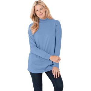 Woman Within Plus Size Perfect Long-Sleeve Mockneck Tee (Petite Available)(French Blue)