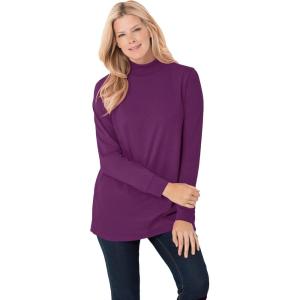 Woman Within Plus Size Perfect Long-Sleeve Mockneck Tee (Petite Available)(Plum Purple)