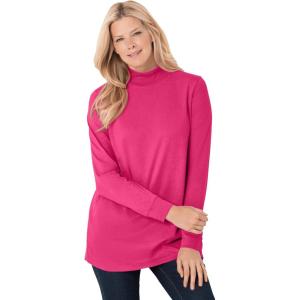 Woman Within Plus Size Perfect Long-Sleeve Mockneck Tee (Petite Available)(Raspberry Sorbet)