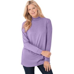 Woman Within Plus Size Perfect Long-Sleeve Mockneck Tee (Petite Available)(Soft Iris)