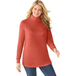 Woman Within Plus Size Perfect Long-Sleeve Turtleneck Tee (Petite Available)(Burnt Red)