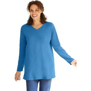 Woman Within Plus Size Perfect Long-Sleeve V-Neck Tunic(Azure Blue)