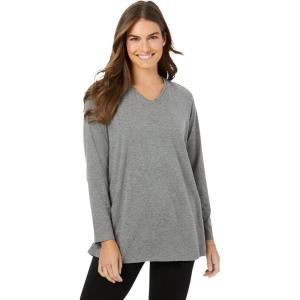 Woman Within Plus Size Perfect Long-Sleeve V-Neck Tunic(Classic Medium Heather Grey)