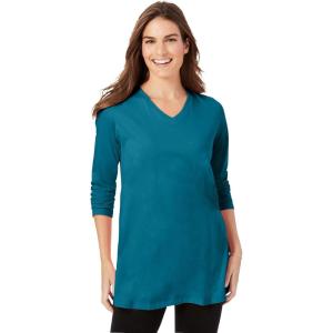 Woman Within Plus Size Perfect Long-Sleeve V-Neck Tunic(Deep Teal)