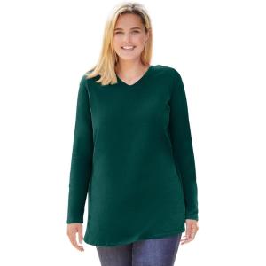 Woman Within Plus Size Perfect Long-Sleeve V-Neck Tunic(Emerald Green)