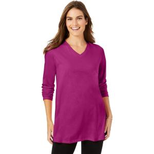 Woman Within Plus Size Perfect Long-Sleeve V-Neck Tunic(Raspberry)