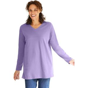 Woman Within Plus Size Perfect Long-Sleeve V-Neck Tunic(Soft Iris)