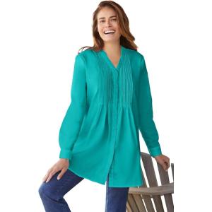 Woman Within Plus Size Perfect Pintuck Tunic(Aquamarine)