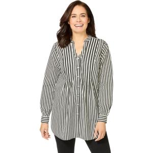 Woman Within Plus Size Perfect Pintuck Tunic(Black Stripe)