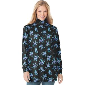 Woman Within Plus Size Perfect Printed Long-Sleeve Turtleneck Tee(Blue Rose Ditsy Bouquet)