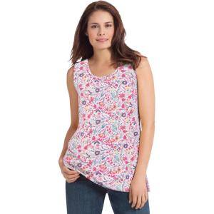 Woman Within Plus Size Perfect Printed Scoopneck Tank(White Swirl Ditsy)