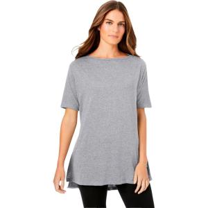 Woman Within Plus Size Perfect Short-Sleeve Boatneck Tunic(Heather Grey)