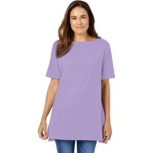 Woman Within Plus Size Perfect Short-Sleeve Boatneck Tunic(Soft Iris)