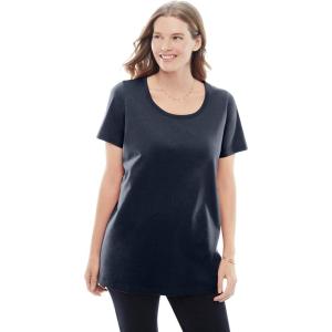 Woman Within Plus Size Perfect Short-Sleeve Scoopneck Tee(Navy)
