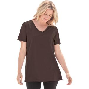 Woman Within Plus Size Perfect Short-Sleeve V-Neck Tee (Petite Available)(Chocolate)