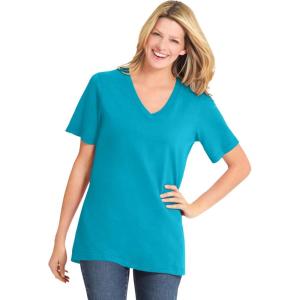 Woman Within Plus Size Perfect Short-Sleeve V-Neck Tee (Petite Available)(Pretty Turquoise)