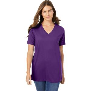 Woman Within Plus Size Perfect Short-Sleeve V-Neck Tee (Petite Available)(Radiant Purple)