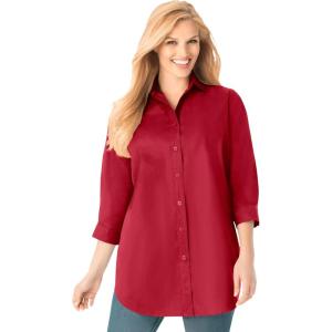Woman Within Plus Size Perfect Three Quarter Sleeve Shirt(Classic Red)