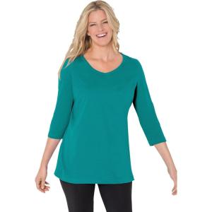 Woman Within Plus Size Perfect Three-Quarter Sleeve V-Neck Tee (Petite Available)(Waterfall)