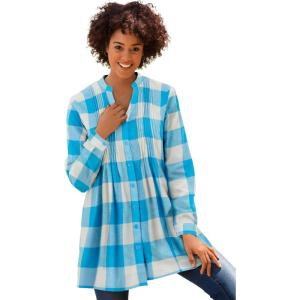 Woman Within Plus Size Pintucked Flannel Shirt(Azure Blue Large Buffalo)