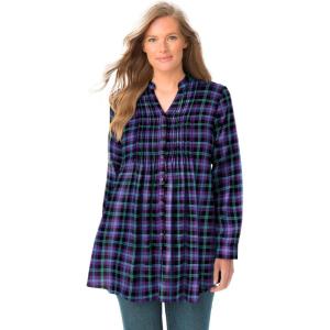 Woman Within Plus Size Pintucked Flannel Shirt(Midnight Plum Plaid)