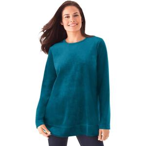 Woman Within Plus Size Plush Velour Tunic Sweatshirt(Deep Teal)