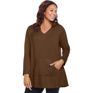 Woman Within Plus Size Pocket Hoodie Sweatshirt(Chocolate)