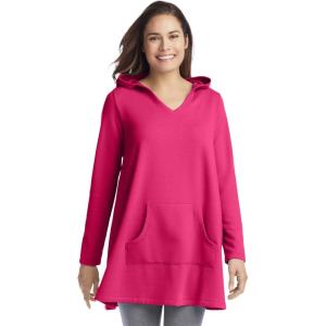 Woman Within Plus Size Pocket Hoodie Sweatshirt(Raspberry Sorbet)