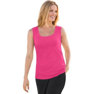 Woman Within Plus Size Rib Knit Tank(Raspberry Sorbet)