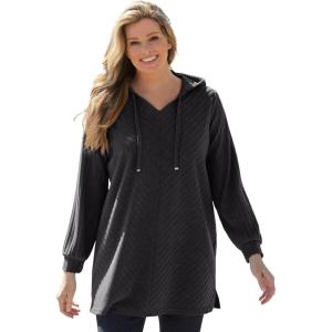 Woman Within Plus Size Rib-Knit Sherpa Hoodie Sweatshirt(Heather Charcoal)