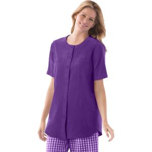 Woman Within Plus Size Short-Sleeve Crinkle Shirt(Purple Orchid)