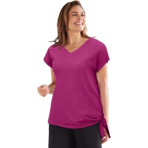 Woman Within Plus Size Side Tie Knit Tee(Raspberry)