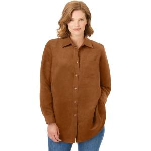 Woman Within Plus Size Soft Faux Suede Shirt(Antique Copper)