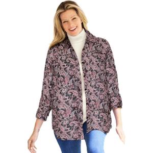 Woman Within Plus Size Soft Faux Suede Shirt(Black Paisley)