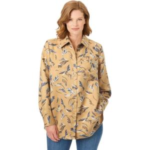 Woman Within Plus Size Soft Faux Suede Shirt(Honey Glaze Feathers)