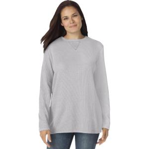 Woman Within Plus Size Ultra Soft Waffle Thermal Sweatshirt(Heather Grey)