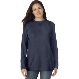 Woman Within Plus Size Ultra Soft Waffle Thermal Sweatshirt(Navy)