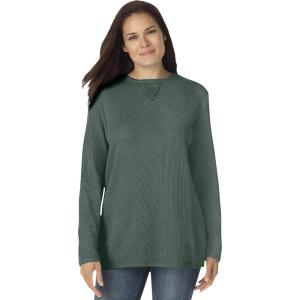 Woman Within Plus Size Ultra Soft Waffle Thermal Sweatshirt(Pine)