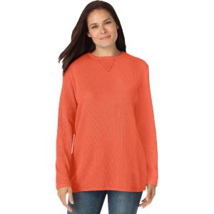 Woman Within Plus Size Ultra Soft Waffle Thermal Sweatshirt(Pumpkin)