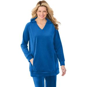 Woman Within Plus Size Velour Hoodie Sweatshirt(Deep Cobalt)