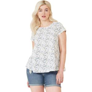 ellos Plus Size Cotton Jersey Slub Cap Sleeve Trapeze Tee(Floral Print)