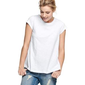 ellos Plus Size Cotton Jersey Slub Cap Sleeve Trapeze Tee(White)